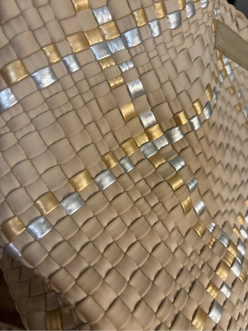 Parker & Hyde Beige Metallic Woven Tote Bag and Strap